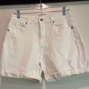 White High-Rise Denim Shorts